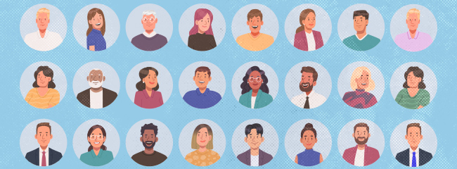 circles with heads of people to show different personalities