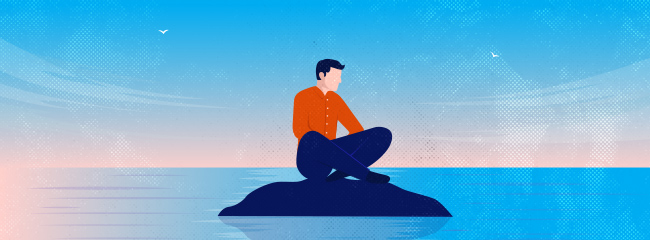 man sitting on a small island alone